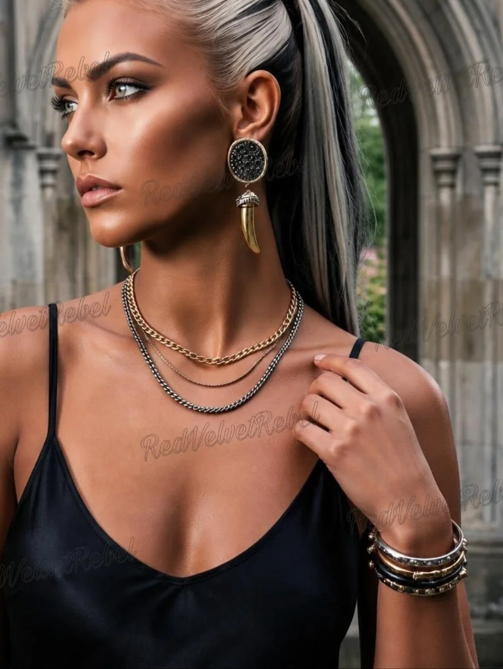 NWT Two-toned Natural Marcassite Encrusted Dangling Gold Spike Drop Earrings